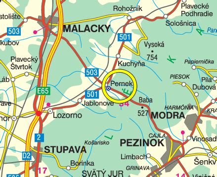 Mapa obce Pernek a okolia
