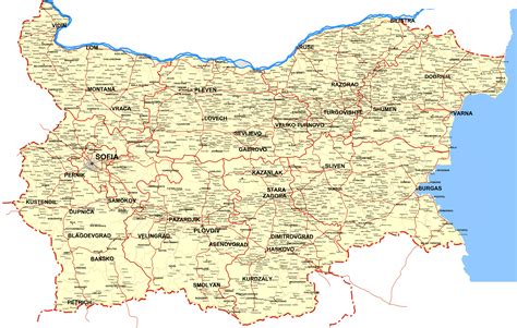Mapa Bulharska s vyznačenými turistickými letoviskami