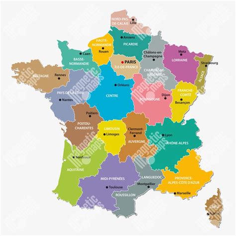 Mapa vinárskych regiónov Francúzska