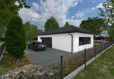 Vizualizácia modernej jednopodlažnej stavby bungalovu