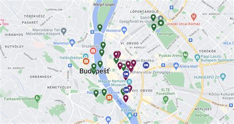 Mapa Budapešti s vyznačeným letiskom a okolitými parkoviskami