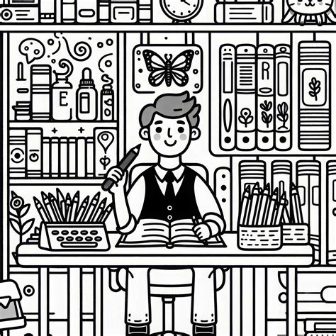 Ilustrácia spisovateľa pracujúceho na rukopise