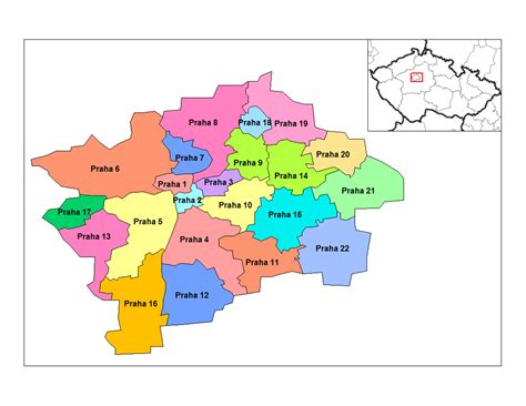 Mapa Prahy s vyznačenou lokalitou Karlín