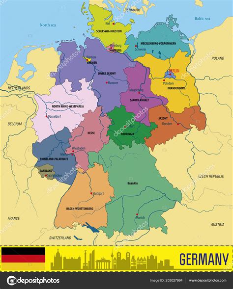 Mapa Nemecka s vyznačenými spolkovými štátmi