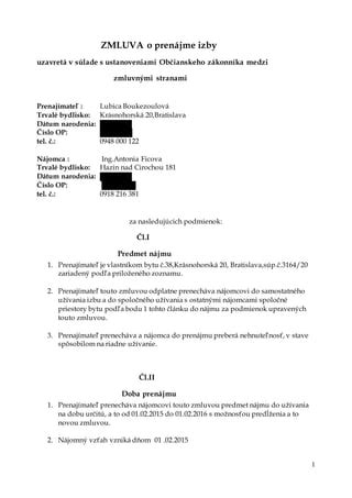 Diagram zobrazujúci vzťah prenajímateľ - nájomca - podnájomník