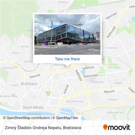 Mapa Bratislavy s vyznačenou mestskou časťou Nové Mesto a lokalitou Zimného štadióna Ondreja Nepelu
