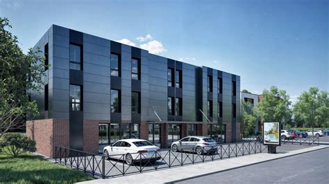 Moderná polyfunkčná budova s presklenou fasádou