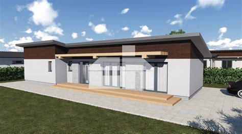 Pohľad na bungalov s pultovou strechou