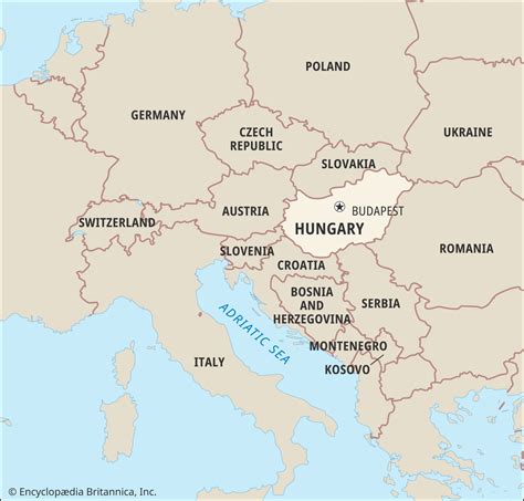 Map of Hungary showing its location in Central Europe and neighboring countries
