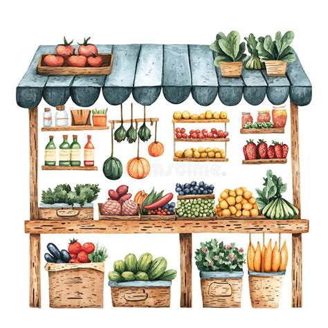Illustration of a Hungarian market stall with fresh produce
