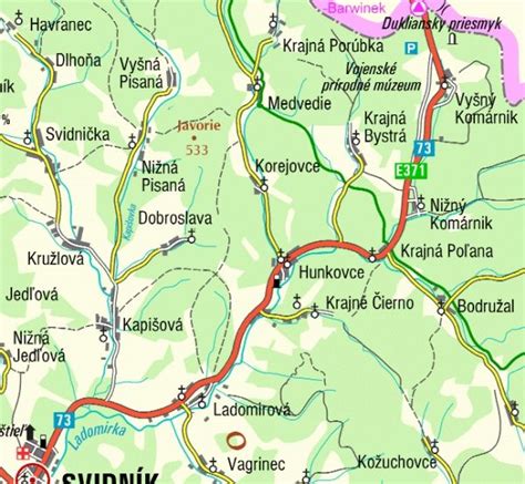 Mapa regiónu Svidník a Duklianskeho priesmyku