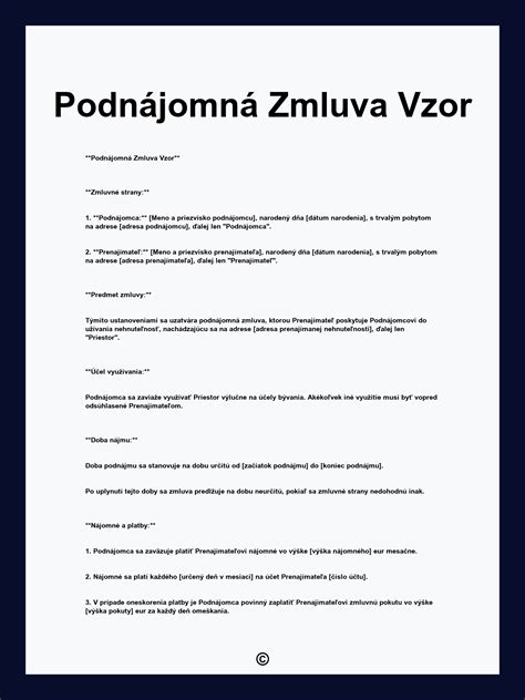 štruktúra zmluvy o prenájme auta