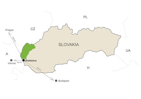 Mapka regiónu Záhorie s vyznačenou Skalicou