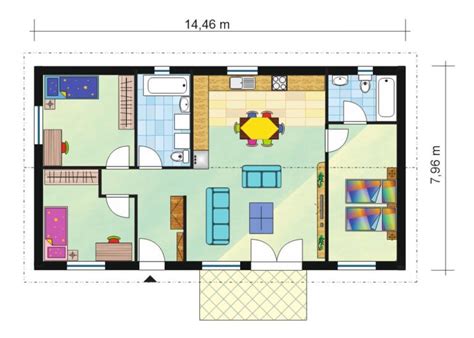 vnútorné usporiadanie bungalovu s oddelenou spálňou