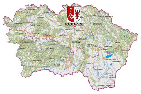 Mapka obce Raslavice a okolia