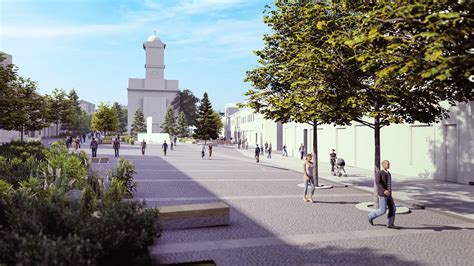 Vizualizácia moderného námestia sv. Egídia v Poprade s novou fontánou a zeleňou