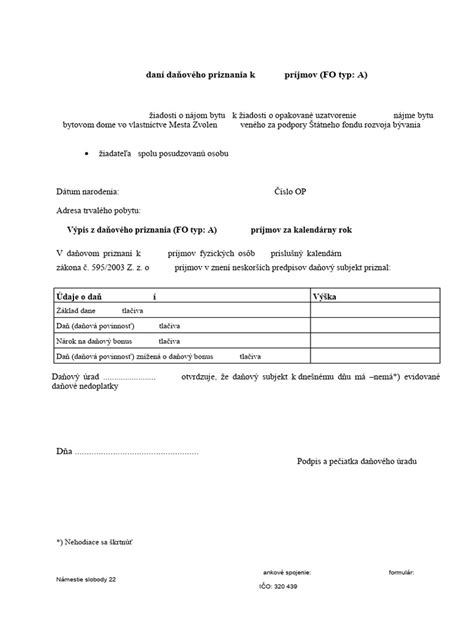 Schéma daňového priznania s vyznačenými relevantnými sekciami