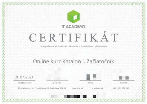 Certifikát o absolvovaní kurzu realitného makléra