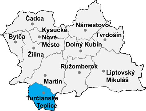 Mapa okresu Turčianske Teplice