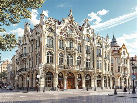 Secesná fasáda s vlnivými líniami a kvetinovými motívmi