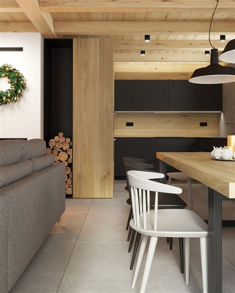 Detail interiéru horskej chaty s dreveným nábytkom