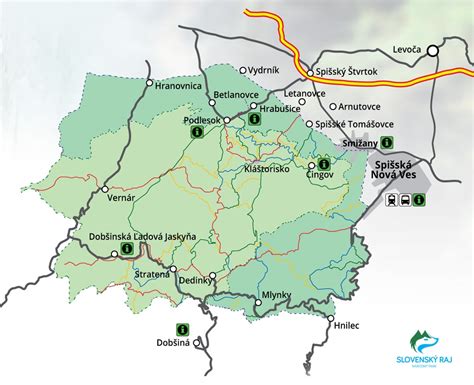 Mapa Národného parku Slovenský raj s vyznačenou polohou jaskyne