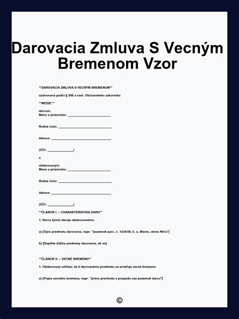 Schematické znázornenie vzťahu medzi darcom, obdarovaným a vecným bremenom