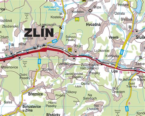Mapa Zlína s vyznačenými baťovskými štvrťami
