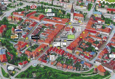 Mapa Banskej Bystrice s vyznačenými lokalitami