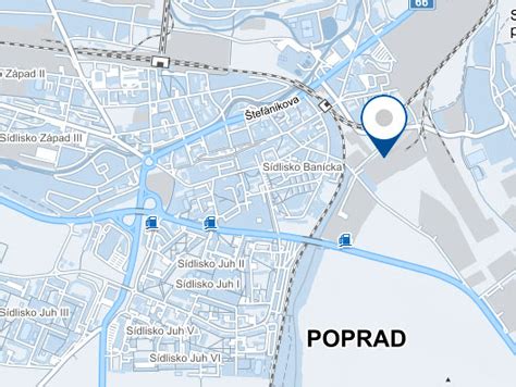 Mapa mesta Poprad s vyznačenými verejnými a sociálnymi zariadeniami
