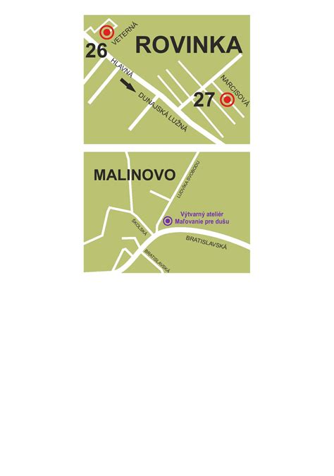 Mapa regiónu s vyznačenými lokalitami Malinovo, Senec, Rovinka a Bratislava
