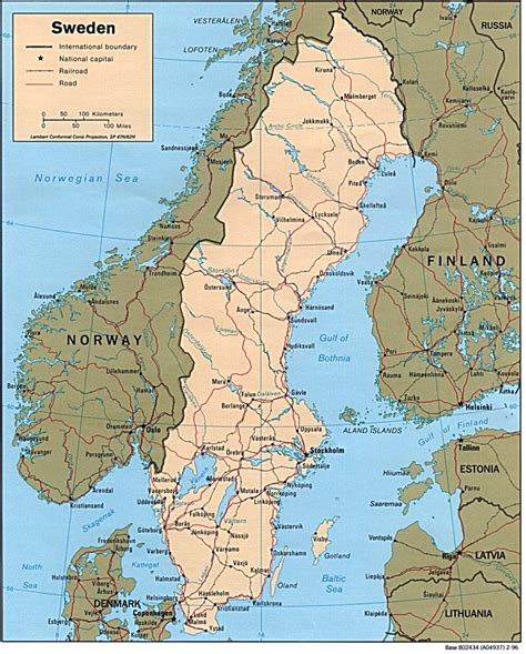Mapa Švédska s vyznačenými mestami