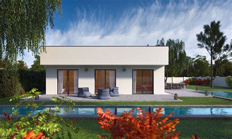 Moderný dom s plochou strechou a strešnou záhradou