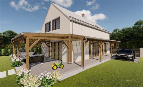 Vizualizácia úzkeho domu umiestneného na pozemku