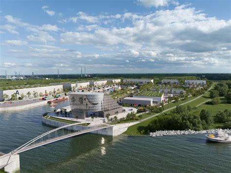 Vizualizácia moderného prístavu na Dunaji s prepojením na mestskú infraštruktúru