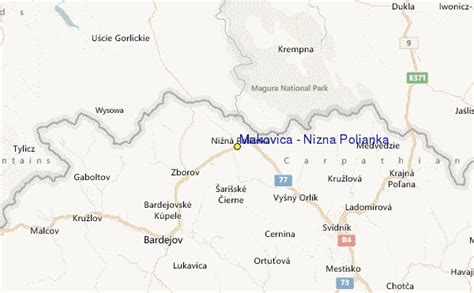 Mapa Nízkych Beskýd s vyznačenou obcou Nižná Polianka