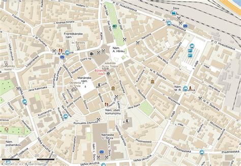 Mapa Žiliny s vyznačenými realitnými kanceláriami