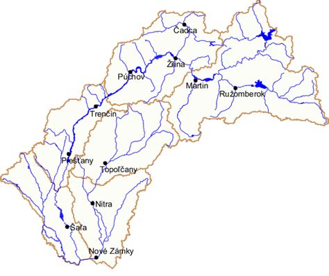 Mapa povodia rieky Váh