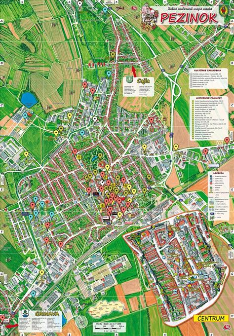 Mapa mesta Pezinok s vyznačenými lokalitami
