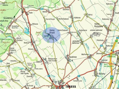 Mapa obce Obišovce a okolia s vyznačenými cestnými a železničnými traťami