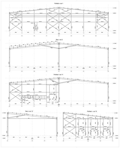 schematický nákres oceľovej konštrukcie výrobnej haly