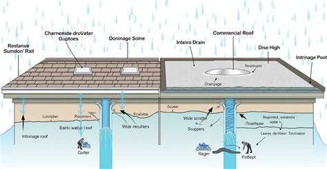 Diagram showing different flat roof drainage types