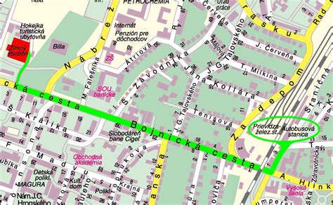 Mapa mesta Prievidza s vyznačením štadióna