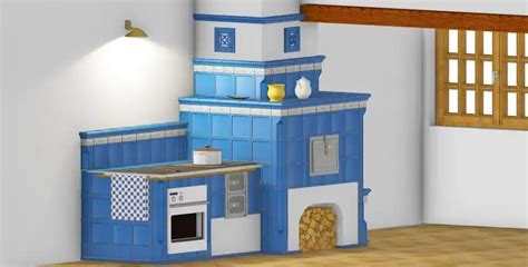 Detail murovaného sporáka s kachlicami