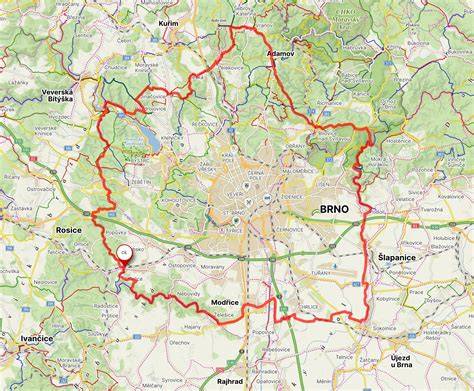 Mapa Brna s vyznačenou mestskou časťou Žabovřesky