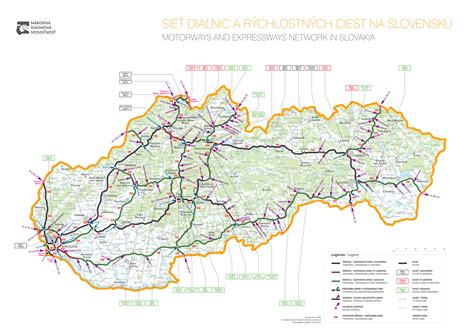 Mapa diaľnice D2 s vyznačenými novými križovatkami