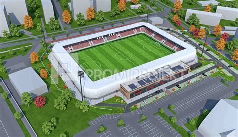 Moderný futbalový štadión s pohľadom na hraciu plochu a tribúny