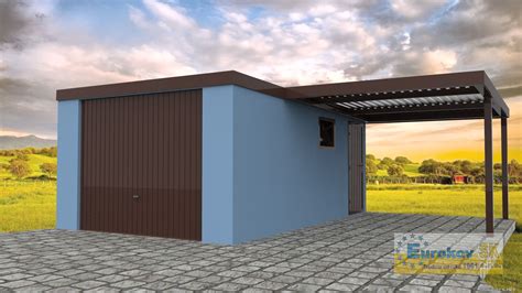 Vizualizácia prefabrikovanej garáže s rôznymi dizajnovými prvkami