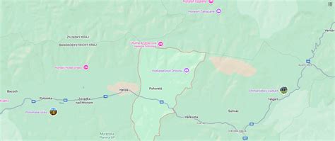 Mapa Horehronia s vyznačenými obcami Heľpa, Polomka, Závadka nad Hronom, Pohorelá a Šumiac