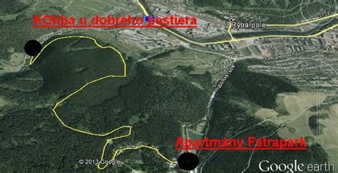 Mapa Hrabovskej doliny s vyznačenými apartmánovými domami, lanovkou a jazernom